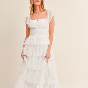 White Tulle Swiss Dot Tiered Dress